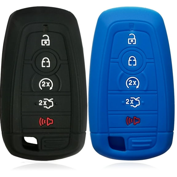 2Pcs Dobrev Silicone 5 Five Button Smart Key Case Cover Skin Fob Holder for Ford Fusion Explorer Edge Mustang Expedition F-Series Smart Key (Black and Blue)