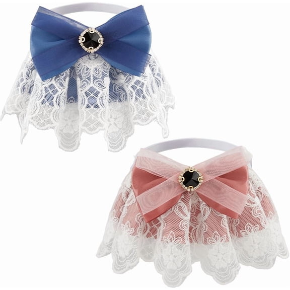 2Pcs Dog Cat Collars with Bowknot Cute Lace Bandana Bib Cats Towel Costume for Kitten Puppy Small Cat Dogs Dress up Accessories Blue Pink 21.5in Colorful DIY