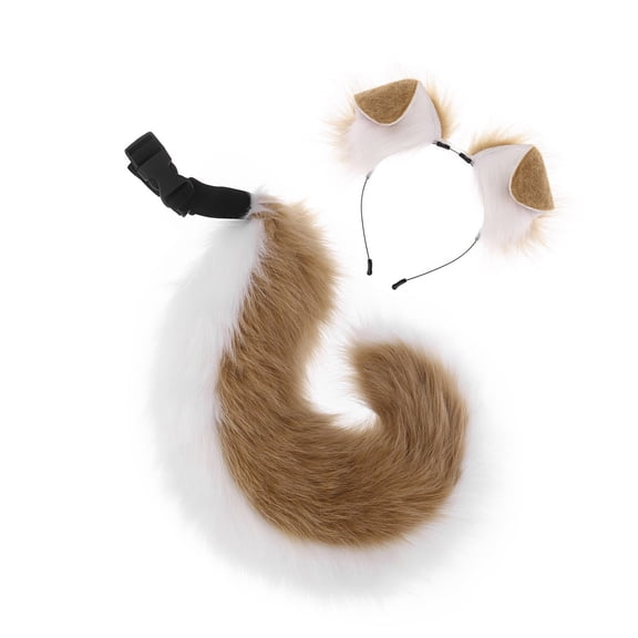 2Pcs Dog Ears Hairband Dog Tail Dogs Costumes Halloween Cosplay Costumes Dogs Ears Headband Faux Furs Tail