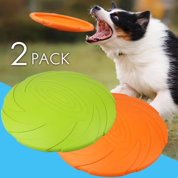 2Pcs Dog Toys 7 Inch Dog Flying Disc, Durable Dog Toys, Nature Rubber Floating Flying Saucer for Water Pool Beach, Orange and Green