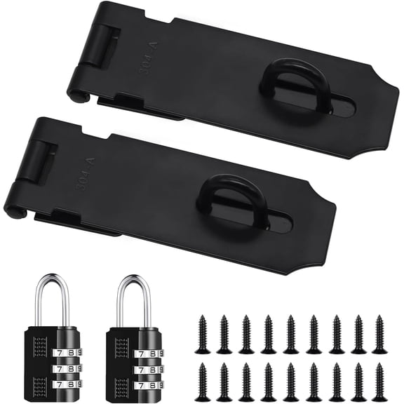 2Pcs Door Locks Hasp Latch,4 Inch 304 Stainless Steel Safety Packlock Clasp Hasp Lock Latch,Hinge Lock Padlock with Screws for Gates,Doors,Cabinets, Closets and More(Black)