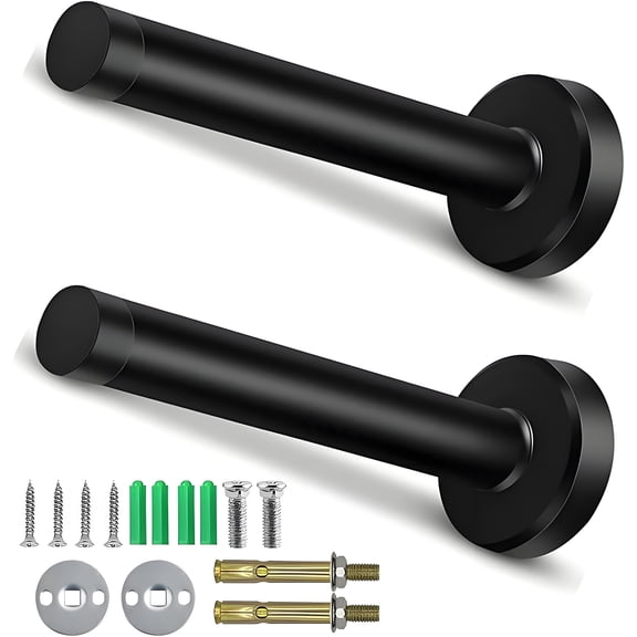 2Pcs Door Stops,150mm/ 6 Inch Door Stopper, Wall Mount, Brushed Stainless Steel Extra Long Doorstops with Sound Dampening Rubber Tip Bumper Modern Black Long Door Stoppers for Bottom of Door