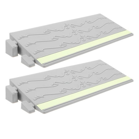 2Pcs Door Threshold Ramp Wheelchair Ramp Entry Ramp with Fluorescent Strips for Transition Threshold Step Doorways Supermarket Entry and Garage Light Grey