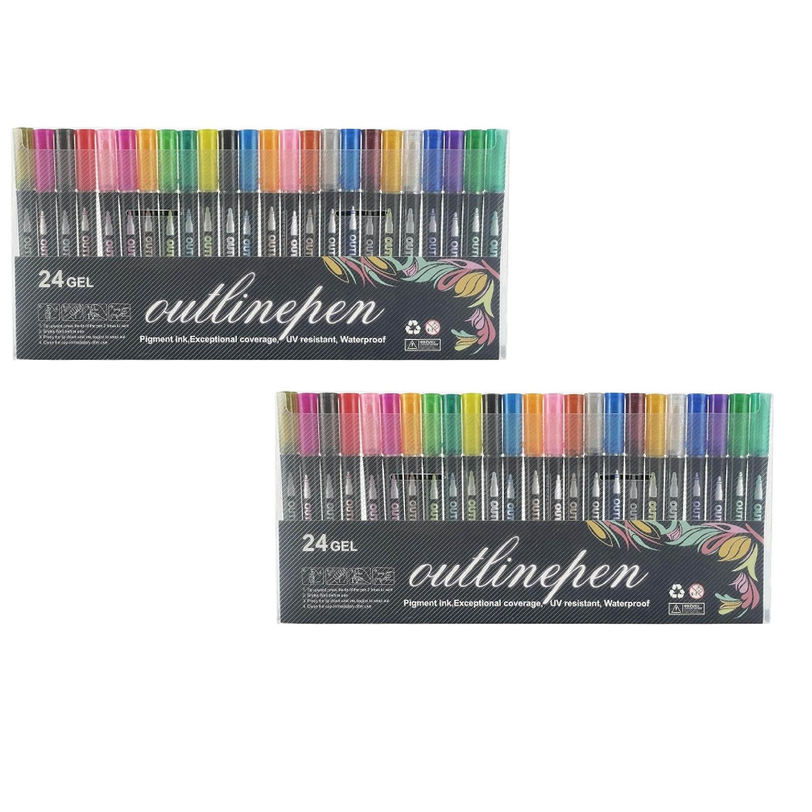 2Pcs Double Line Outliner Markers Coloring Lightstick Pens Acrylic Markers Brush Doodle Outline Pens Art Greeting Card Stocking Stuffers2ml Office&Craft&Stationery