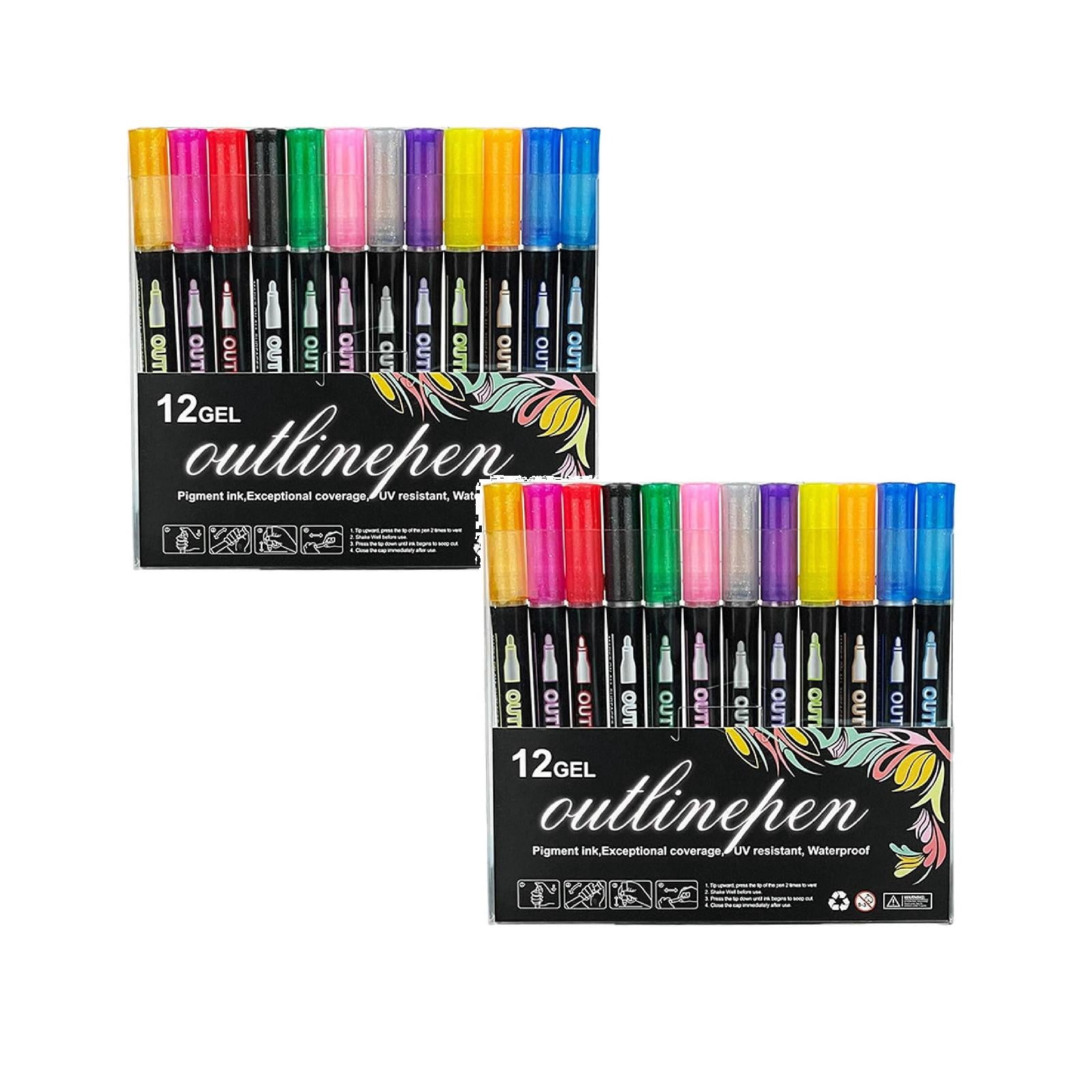 2Pcs Double Line Outliner Markers Coloring Lightstick Pens Acrylic Markers Brush Doodle Outline Pens Art Greeting Card Stocking Stuffers2ml Office&Craft&Stationery
