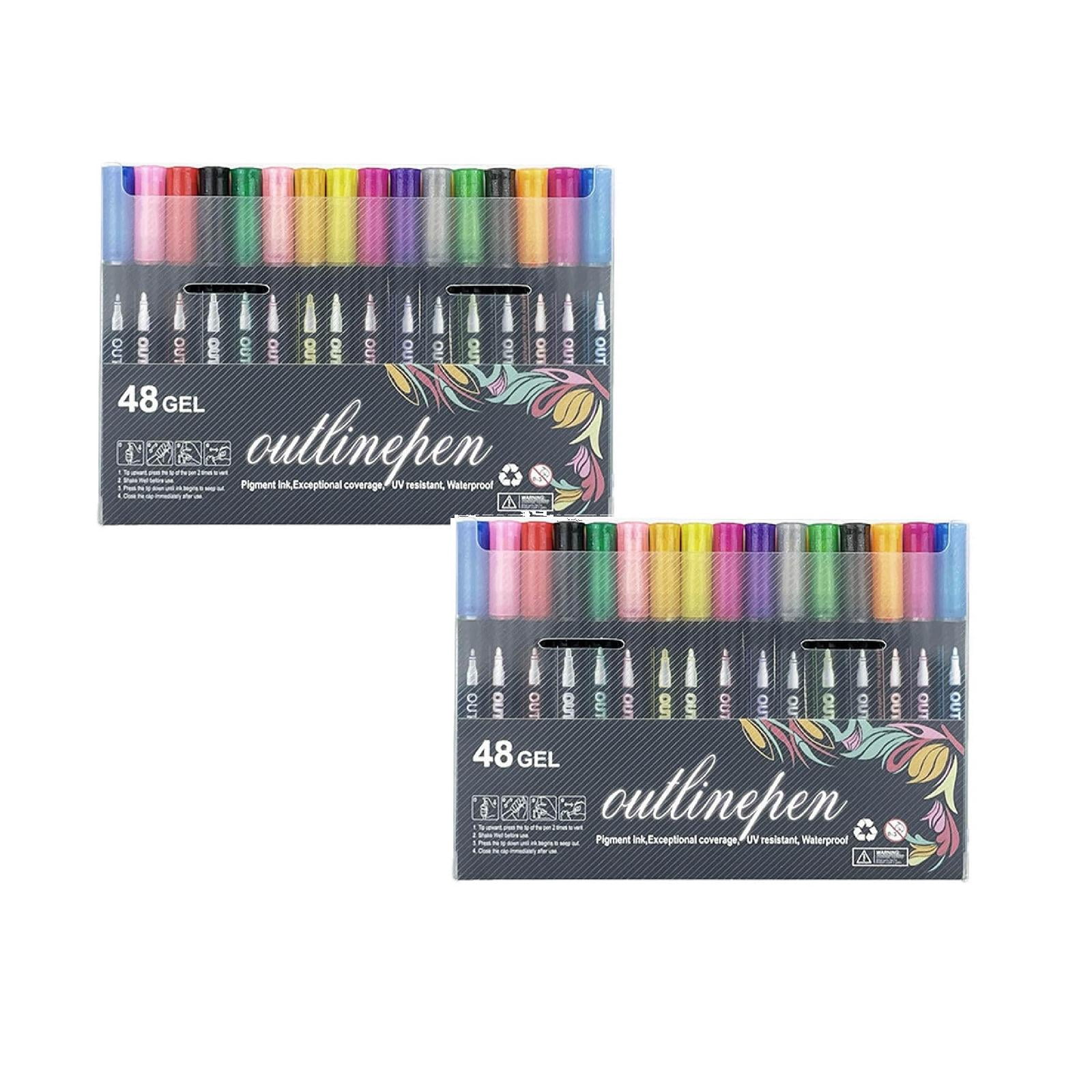 2Pcs Double Line Outliner Markers Coloring Lightstick Pens Acrylic Markers Brush Doodle Outline Pens Art Greeting Card Stocking Stuffers2ml Office&Craft&Stationery