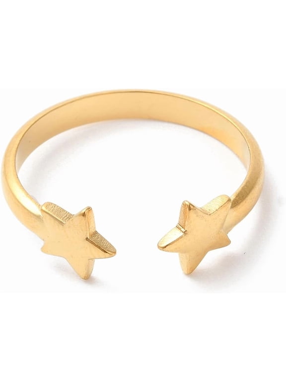 2Pcs Double Star Open Rings Adjustable Knuckle Rings Open Band Rings for Women Dainty Trendy Golden ID: 18mm Golden