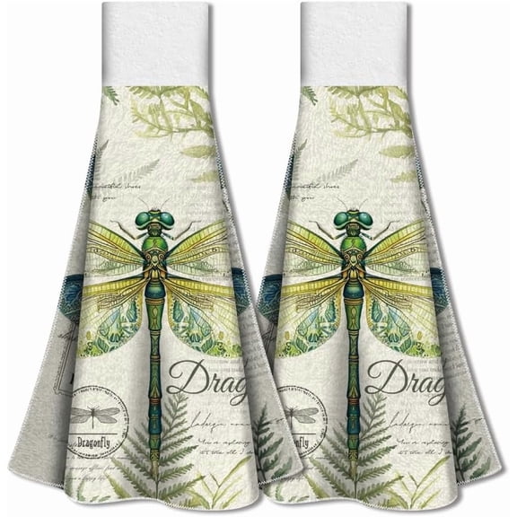 2Pcs Dragonfly Hand Towels with Hanging Loop Hanging Towel for Kitchen Bathroom Soft Microfiber Absorbent Hand Tie Towels Thick Tea Dish Towel Dishcloth Laundry Home Women Gift Mixed Color
