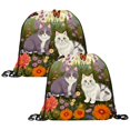 2Pcs Drawstring Backpack, Cats Flowers Butterflies Gym Sports Bags