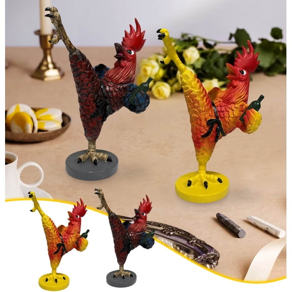 2Pcs Drunk and Drunken Chicken Ornament under $5! Kadlawus Drunk Chicken Resin Sculpture Ornament, Funny Big Rooster Living Room Entrance Decoration, Simulation Animal Statue Home Decor