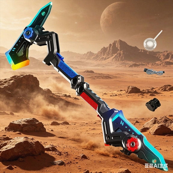 2Pcs Dual Form Catapult Sword Axe Toy, LED Light Up Flash Sword with Glowing Effect, Durable Novelty Handheld Light Toy Set for Indoor Play, Battery Powered Flashing Blade Ornament