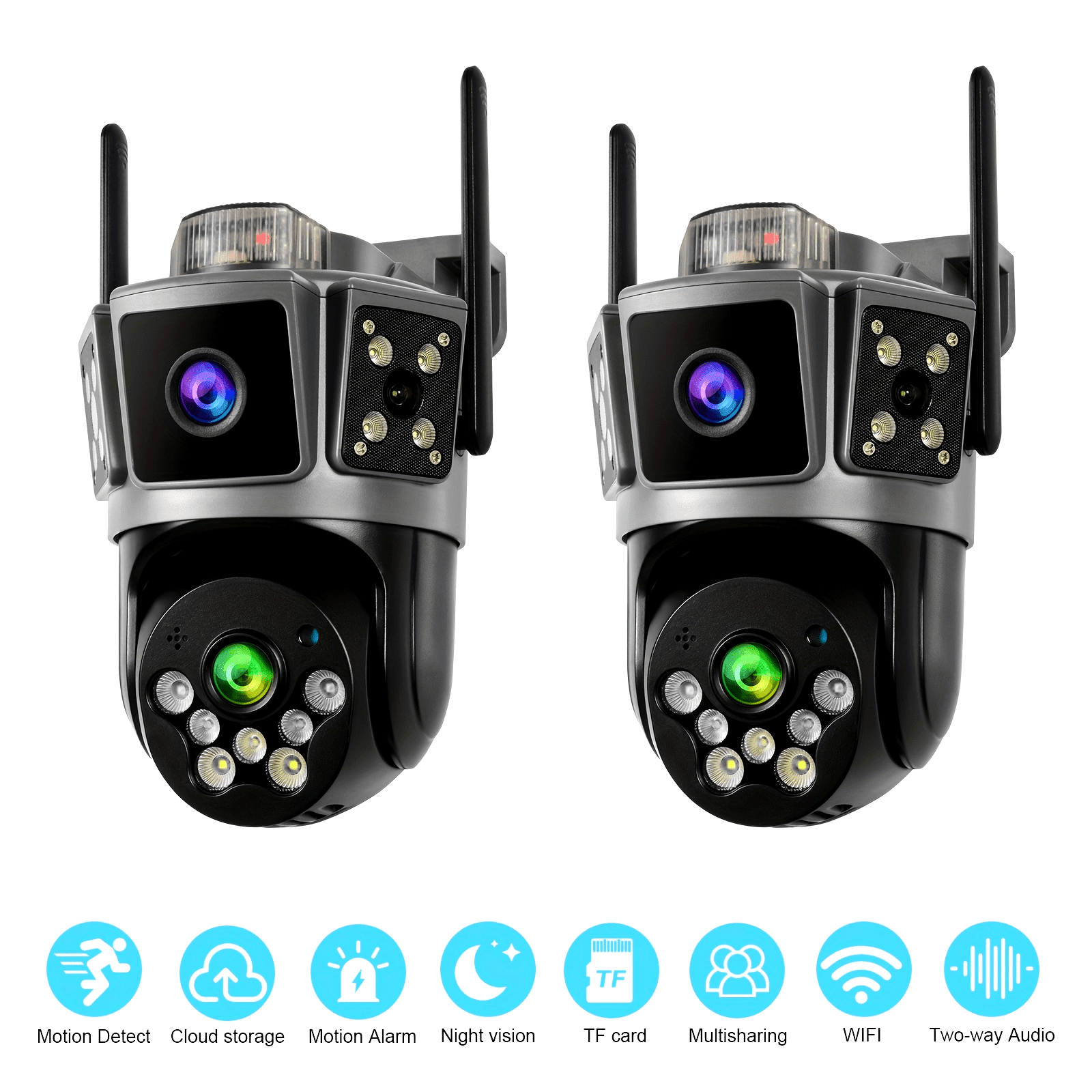 2Pcs Dual-Lens 2K Wireless Security Camera, 355° Pan-Tilt Rotation, Wired RJ45 & WiFi, Color Night Vision, AI Home Monitoring Camera