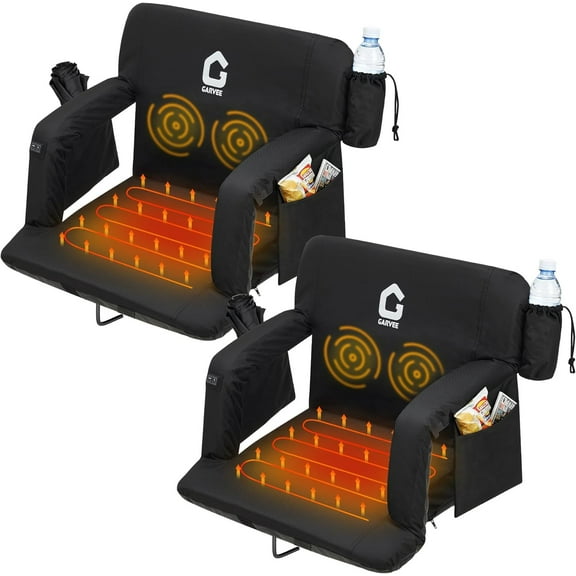2Pcs Dual-Sided Heated Stadium Seats, 3 Levels Heating Stadium Seating for Bleachers Seat with Backrest, 5 Pockets Portable Stadium Chair, 21in