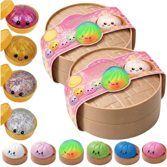 2Pcs Dumpling Squishies, Glitter Dumpling Squish, Fun Sensory Fidget Toy for Kids and Adults, Desk Fidget for Home, School and,Random Color