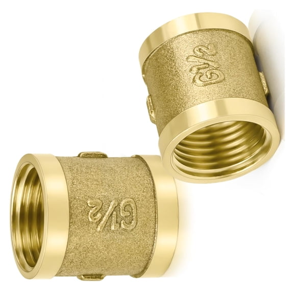 2Pcs Durability Copper Pipe Sleeves Adapters G1/2Inch Threaded Couplers for Water Pipe Connection AntiLeak Sealing