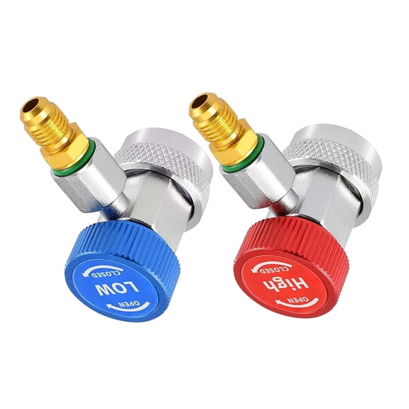 2Pcs Durable A/C Quick Connectors Set 1/4" SAE Male Flare, 90 Degree, for R134 Compatibility