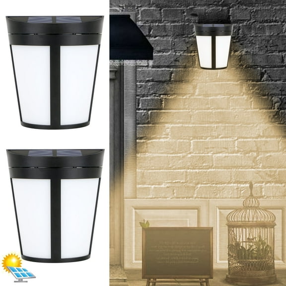 2Pcs Dusk to Dawn Outdoor Wall Light, Automatic Sensor Wall Sconces Lighting with Bulb, Solar Powered LED Waterproof Lighting for Fence Patio Front Door Stair Landscape Yard Driveway Path, Warm Light