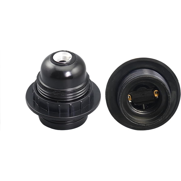 2Pcs E27 Bulb Holder, Edison Screw ES Lamp Holder, Table Kit Pendant Socket, Lamp Holder Fitting in Black Ceiling Table Lamp Fittings with 10mm Threaded Entry with Shade Lampshade Ring