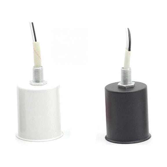 2Pcs E27 Ceramic Screw Base Round Led Light Bulb Lamp Socket Holder Adapter Metal Lamp Holder with Wire - White & Black