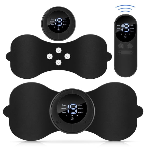 2Pcs EMS Smart Pulse Muscle Stimulator with Heat, 6 Modes 19 Intensities, Rechargeable Wireless Massage Patch for Neck Shoulder Back Leg, with Remote Control