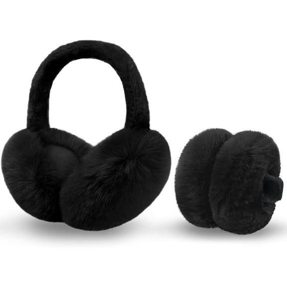 2Pcs Ear Muffs for Women, Foldable Winter Faux Furry Earmuffs, Cold Weather Soft Ear Warmer Covers