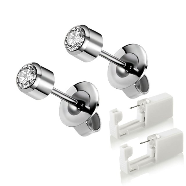 2Pcs Ear Piercing Gun Kit Tool with 4mm CZ Stud Earrings Crystal
