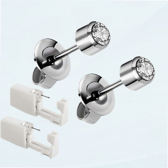 2Pcs Ear Piercing Gun Kit Tool with 4mm CZ Stud Earrings Crystal Disposable Aseptic Household 316L Stainless Steel