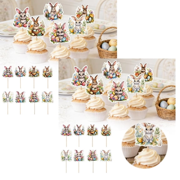 2Pcs Easter Bunny Cupcake Toppers Rabbit Cake Picks for Happy Easter Spring Theme Party Supplies Happy 2026!
