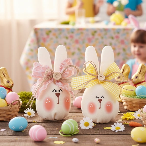 2Pcs Easter Bunny Decor, Yrmaups Fabric Easter Bunny Decoration, Stuffed Cotton Bunny for Party and Tabletop, Soft and Safe, Festive Spring Accent, Perfect for Home and Event, Adorable and Charming