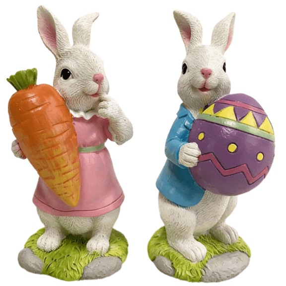 2Pcs Easter Bunny Statue Decorations, 6.1" Resin Rabbits Figurine for Garden Patio Yard, Spring Animal Ornament Outdoor Indoor Decor, Easter Gifts Home, A