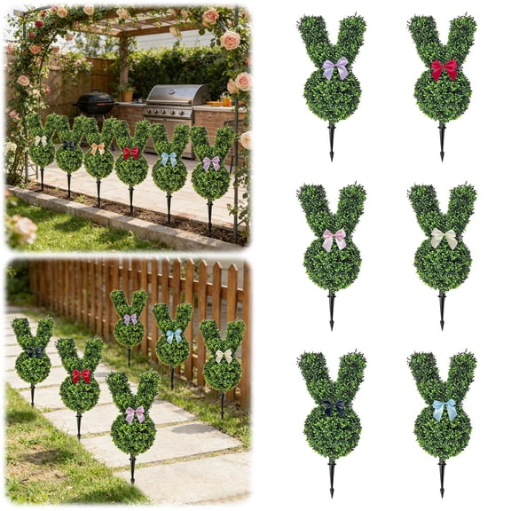2Pcs Easter Bunny Topiary Tree Artificial Rabbit Topiary Outdoor Decorations 23.6 in Artificial Bunny-Shaped Tree Boxwood with String Lights for Garden Home Indoor Porch Decor