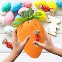 2Pcs Easter Carrot Gift Bags, Easter Fabric Drawstring Bag Carrot Candy Goody Bags Treat Bags for Spring Basket Stuffers Egg Hunt Outdoor Party Favor Supplies, 4x9 inch