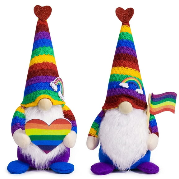 2Pcs Easter Colorful Gnome Doll Multicolored Festival Ornamental Plush Gnome with Heart Design Colorful Pride Home Ornamentation for Holiday Celebration Type 1+2