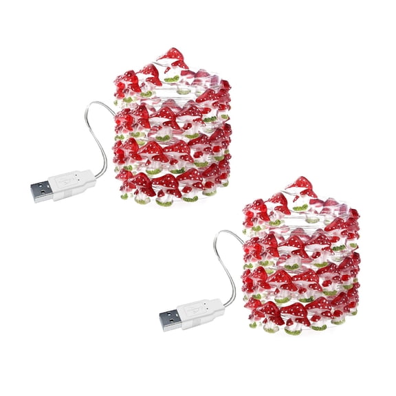 2Pcs Easter Decor Fairy Mushroom Lights Usb String Lights Rainproof Lights Easter Mushroom Decorations Suitable For Bedroom Room Valentine'S Day Christmas Holidays Etc. Party Light-Up Decoration