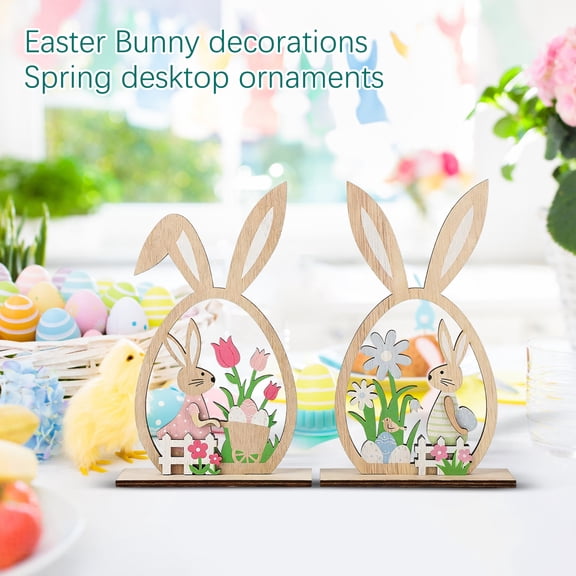 2Pcs Easter Decorations for the Home Wooden Decor Sign Farmhouse Bunny with Egg Easter Tiered Tray Decor Spring Decorations for Table Indoor Home Party