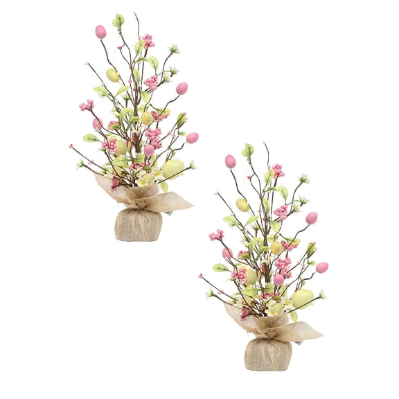 2Pcs Easter Decorations Led Light Easter Egg Decorative Tree Easter Decorative Small Tree Tabletop Decoration (Battery Not Included) Desktop Ornament Practical Home Decor