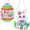 thumbnail image 1 of 2Pcs Easter Door Decoration Glitter Happy Easter Egg Wooden Hanger Easter Egg Bunny Hanging Door Wall Welcome Sign Home Indoor Outdoor Easter Decoration Supplies, 1 of 6
