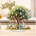 thumbnail image 1 of 2Pcs Easter Table Decor Egg Ornament Tree with Bunny 2D Acrylic Figurine Holiday Party Home Accent Easter Centerpiece Valentine Anniversary Gift, 1 of 7