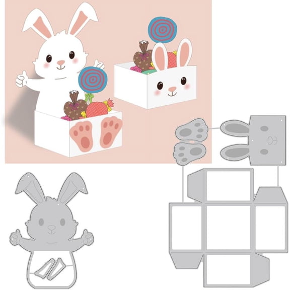 2Pcs Easter Themed Cutting Dies Stencils 3D Rabbit Shaped Box with Egg Pattern Carbon Steel Stencil Templates for DIY Making
