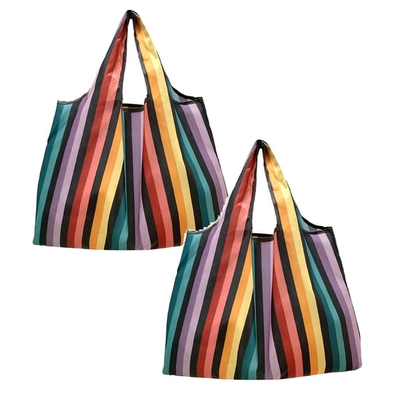2Pcs Eco Friendly Reusable Shopping Bags, Multicolor Foldable Tote for Grocery, Travel, Beach & Storage, Durable Polyester Machine Washable and Ripstop, 20.6*25.7 Inch, By Preplabs