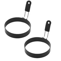 2Pcs Egg Rings For Frying Stainless Steel Egg Rings Round Egg Cooker Rings Pancake With Black Silicone Handle Non Stick Egg For Kitchen Breakfast Tool Egg Bakeware