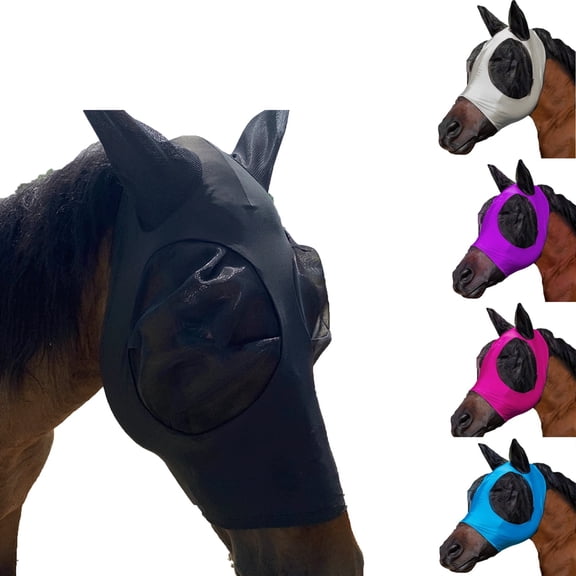 2Pcs Elastic Fly Masks for Horses with Ears, Comfortable Cashel Mesh Fly Mask Elasticity Breathability Uv Protection Horse Face Covering for Riding Supplies, Small/Medium Size Horses