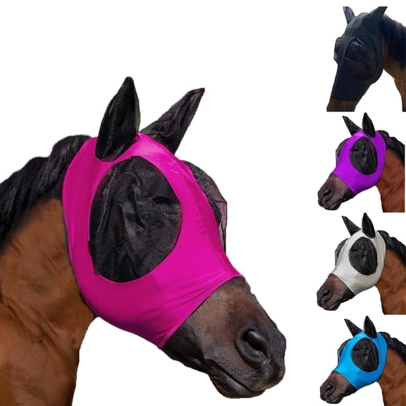 2Pcs Elastic Fly Masks for Horses with Ears, Comfortable Cashel Mesh Fly Mask Elasticity Breathability Uv Protection Horse Face Covering for Riding Supplies, Small/Medium Size Horses