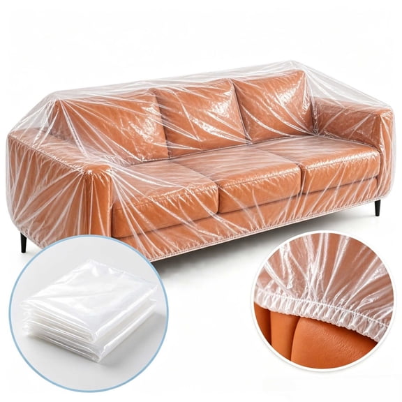 2Pcs Elastic Furniture Protective Cover, Shunshunfu 11835.427.5 inch Plastic Sofa Dust Barrier, Disposable Couch Wrap for Indoor Painting, Home Renovation and Long-Term Furniture Storage