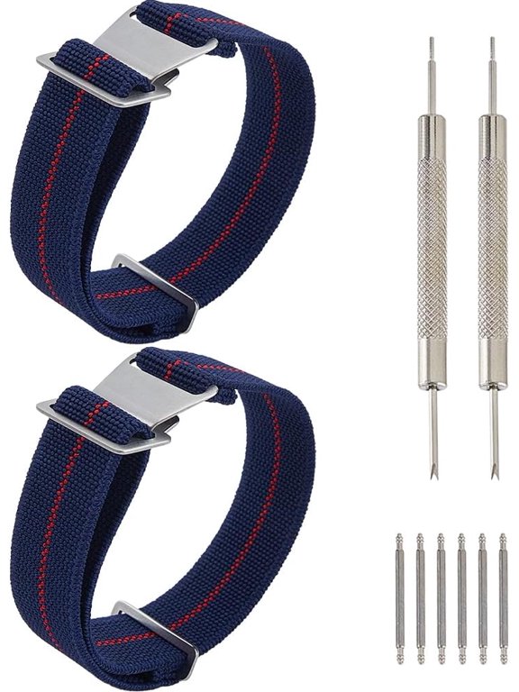 2Pcs Elastic Nylon Watch Band 2cm Troops Paratrooper Military Parachute Style Dark Green Replacement Watch Strap with Alloy Findings for Men Women