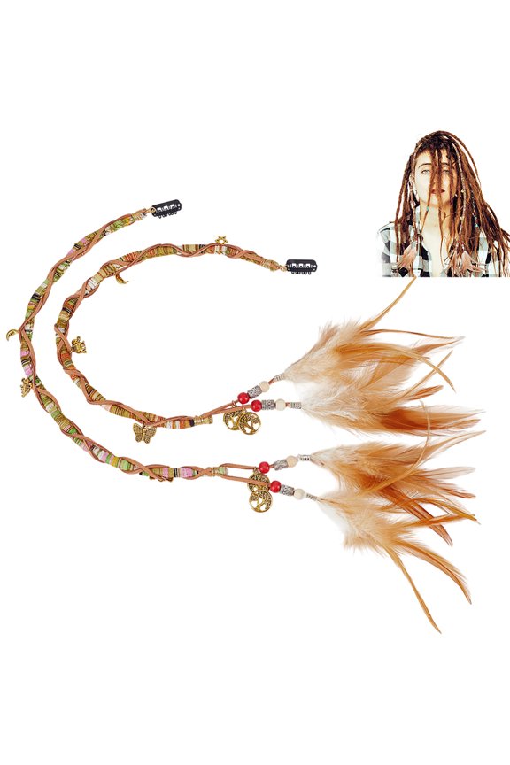 2Pcs Elastic Wrapped Core Cord & Flat Suede Cord Wigs with Alloy Pendant and Wood Bead Mixed Color 530mm DIY
