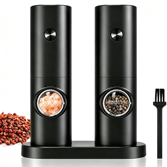 2Pcs Electric Salt and Pepper Grinder Set, Automatic Salt Pepper Mill Grinder with Adjustable Coarseness, Battery Powered Spice Mill Shakers