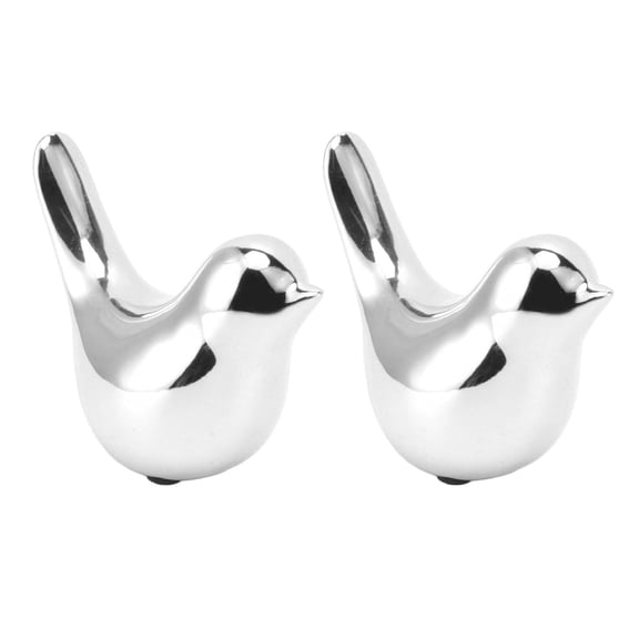 2Pcs Electroplated Ceramic Bird Figurine,Modern Abstract Animal Model in Nordic Style, Desktop Garden Fairy Miniature Ornament Statue Decor Desktop Decoration Gifts Silver