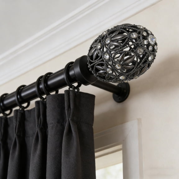 YOSADIER 2-Pack Black Zinc Alloy Curtain Rod Finial Caps for Window Drapery Poles and Decorative Rod Ends