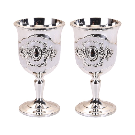 2Pcs Elegant Metal Engraved Chalices Goblets For Wine Cocktails And Home Decor